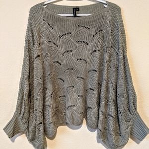 Olive Knit Summer Sweater, batwing sleeves, Size S